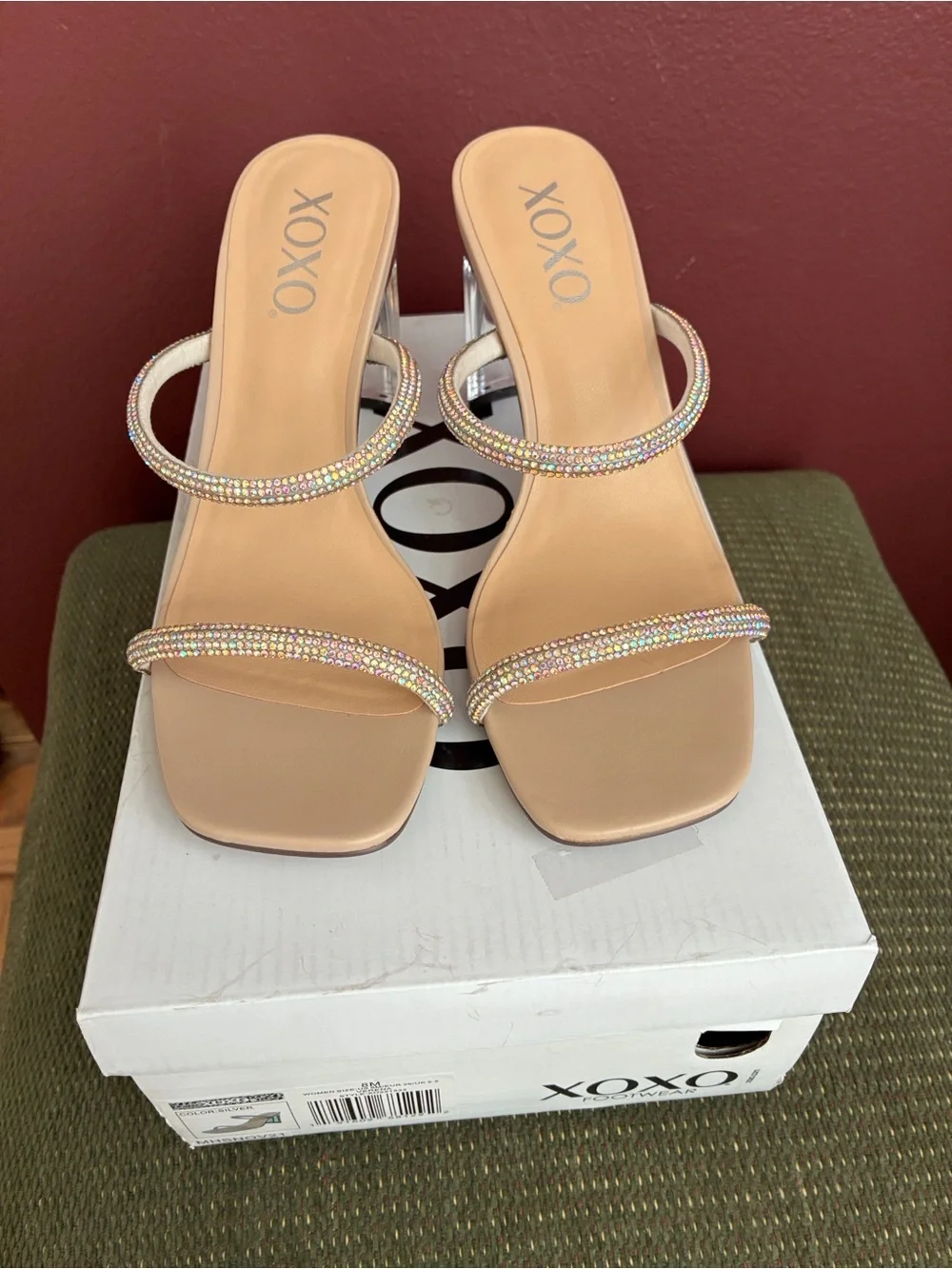 XOXO Blush Iridescent Double-Strap Slide Heels